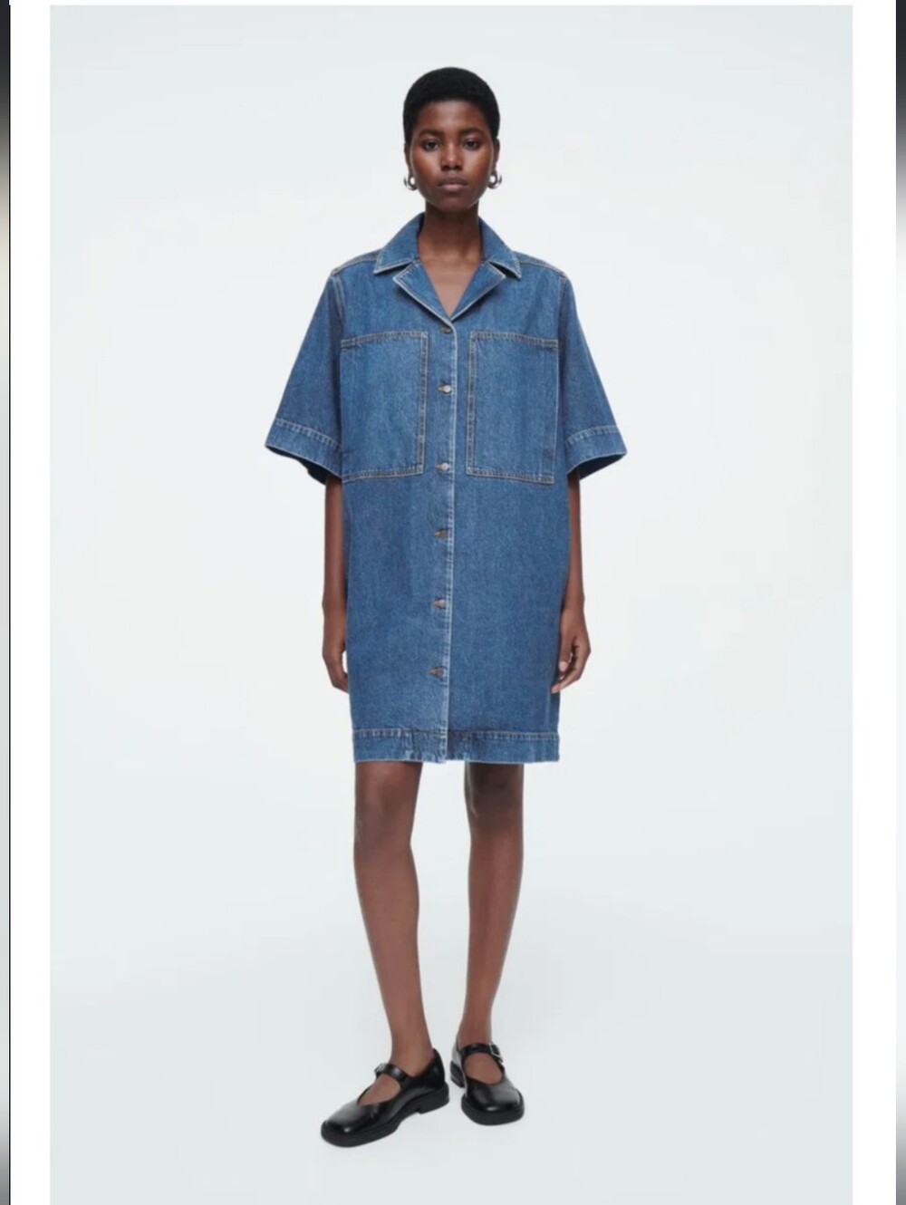 COS Blue Denim Short-Sleeve Shirt Dress